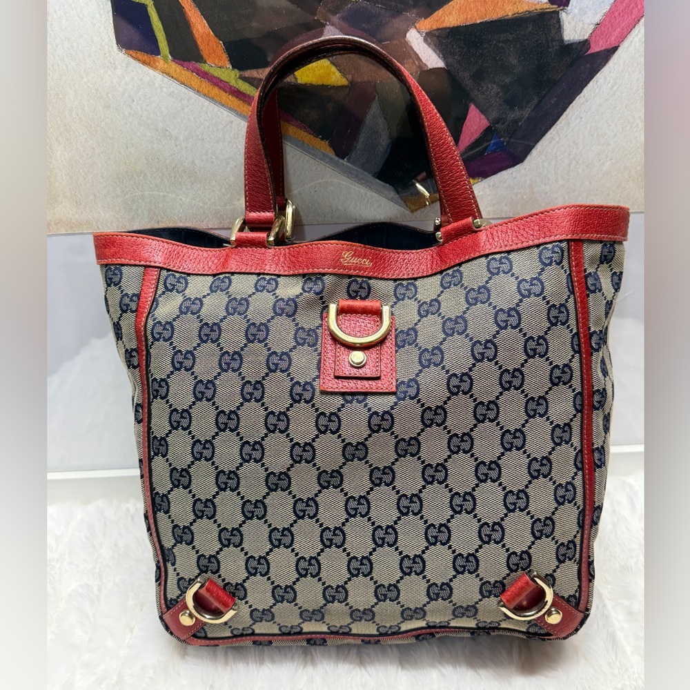 Gucci Red and Blue Monogram Tote Bag